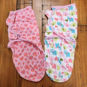 BUNDLE (2) Summer Swaddles Baby Girl Pink Hearts Elephants S/M 7-14 lbs